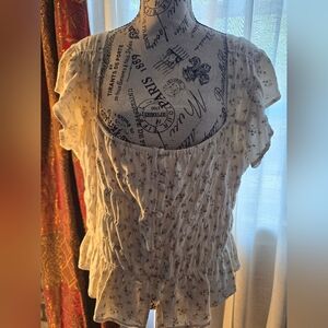 Floral White Ruffle Top